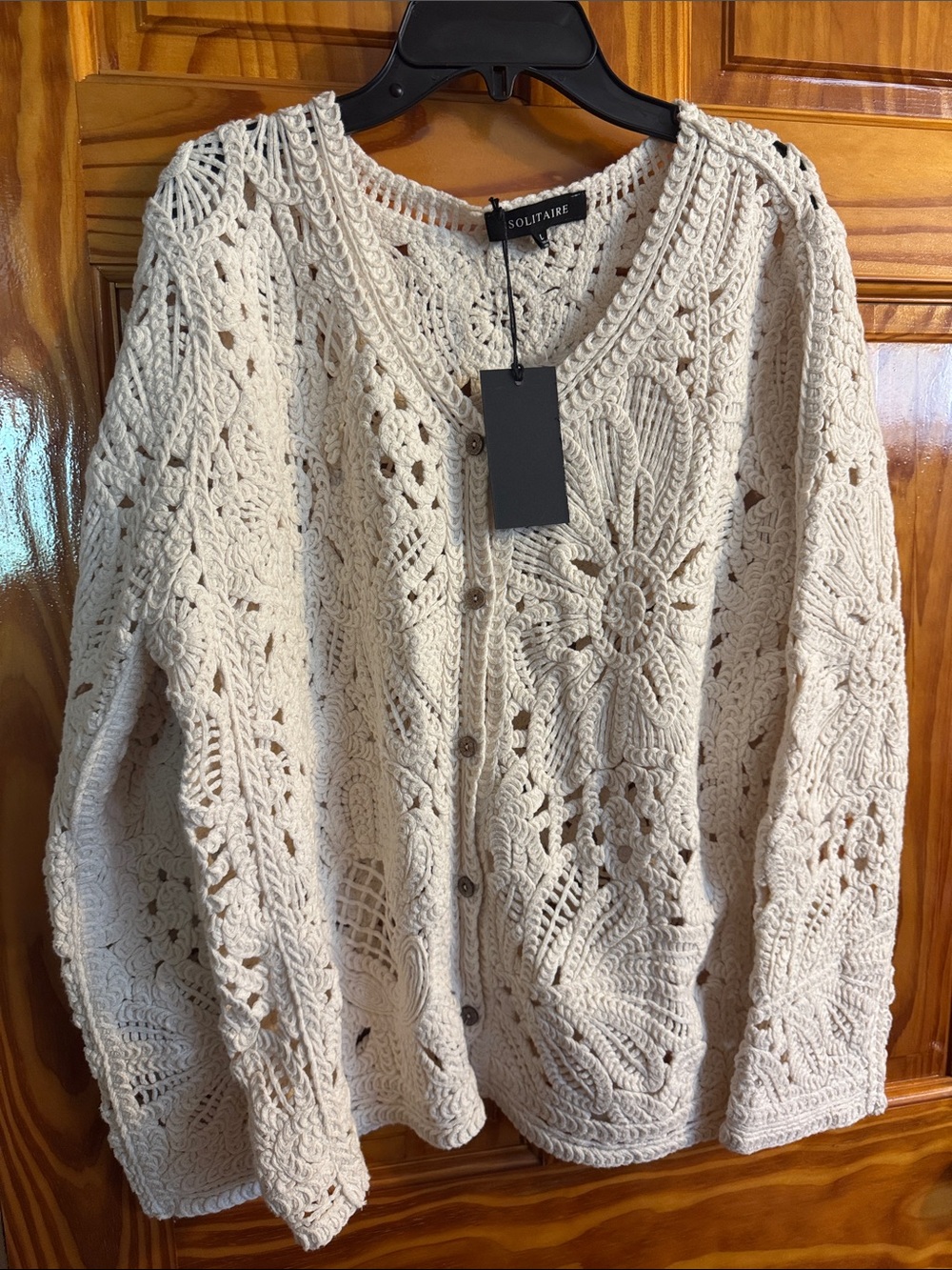 Solitaire Off-White Crochet Button Cardigan